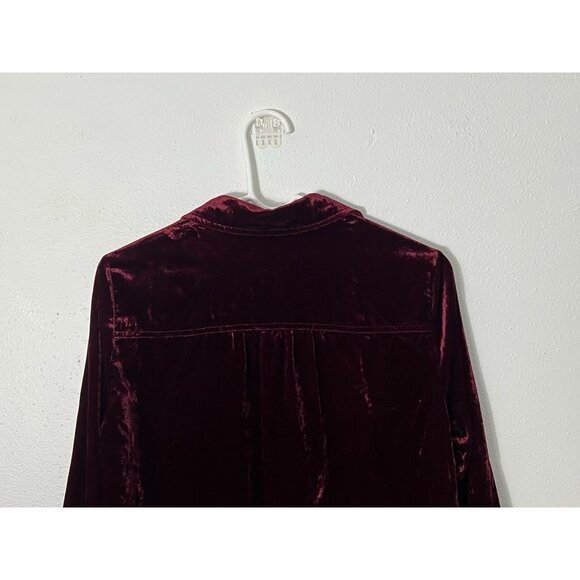 Maeve By Anthropologie Wine Red Button Down Velvet Shirt Size 6 - Picture 8 of 15